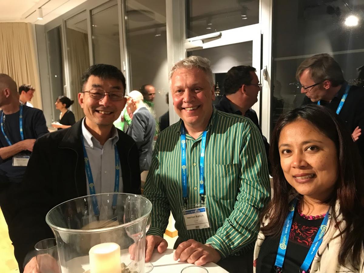 Drs. Zhiliang Zhu, Werner Kutsch, Gyami Shrestha at EGU ICOS reception